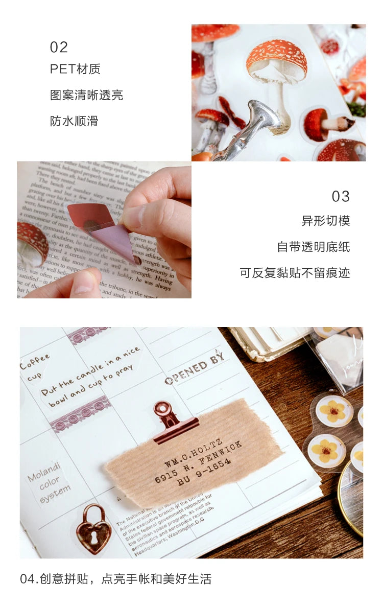 40pcs/pack PET Transparent Flowers Stickers DIY Deco Scrapbooking Junk Journal Plants Flowers Sticker Stationery Supplies