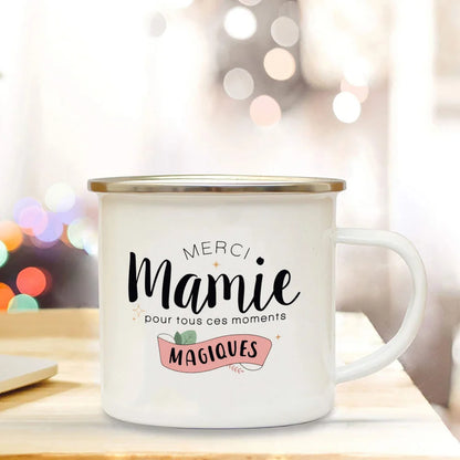 Thank You Grandma for All These Magical Moments Print Enamel Mug Outdoor Cup Drink Coffee Cups Holiday Birthday Gift for Grandma