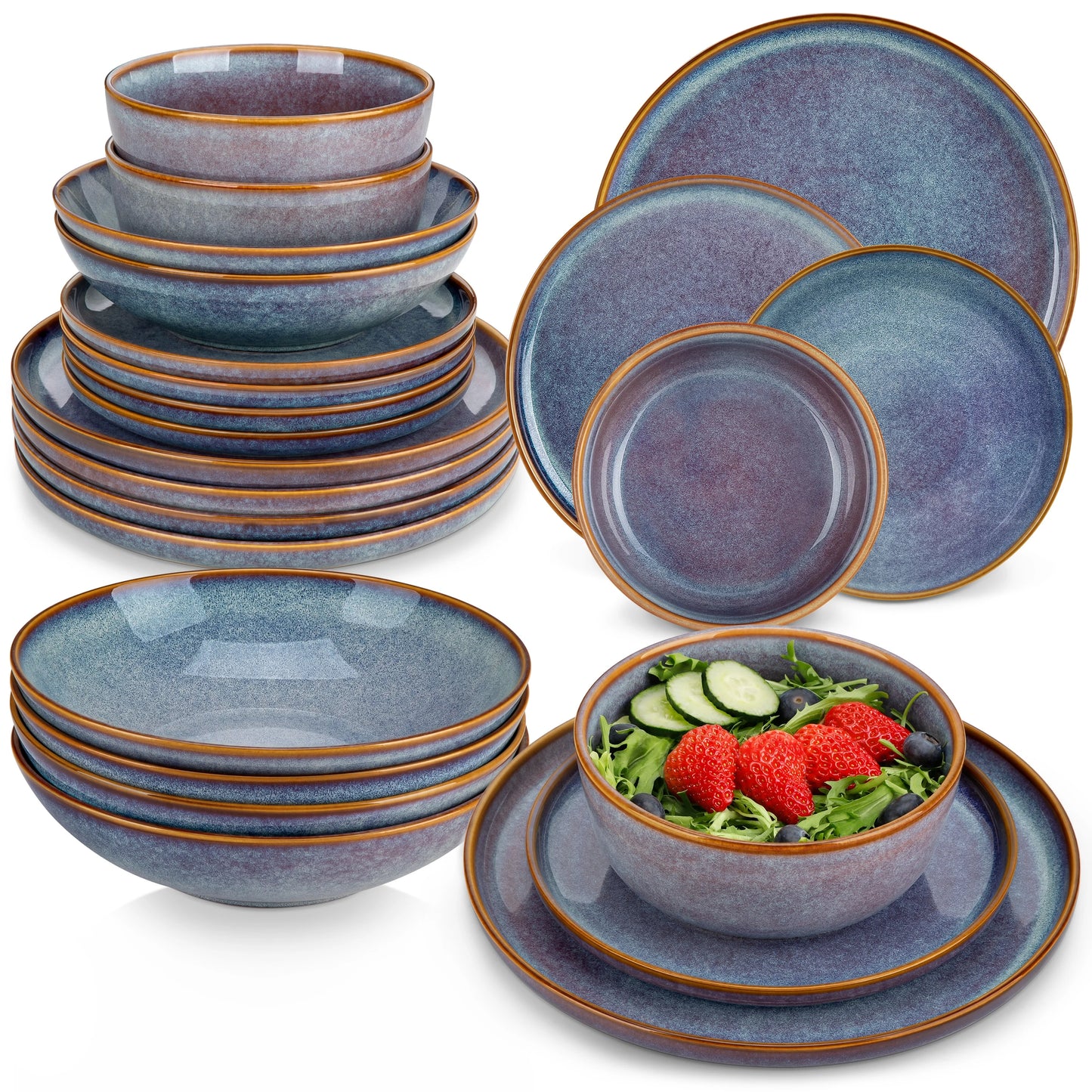Grey-Blue Reactive Glaze Stoneware Plates Set