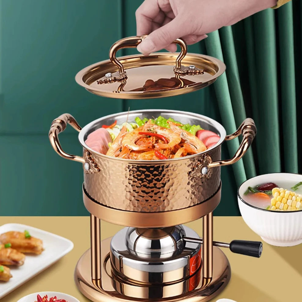 304 stainless steel double ear pot thickened hammer pattern single pot With lid Home self-service hot pot Stewed pot cookware