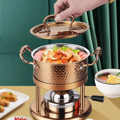 304 stainless steel double ear pot thickened hammer pattern single pot With lid Home self-service hot pot Stewed pot cookware