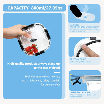 SAEIV Set of glass food storage containers with lids, airtight and leak-proof, 320/800 ml, airtight food storage containers