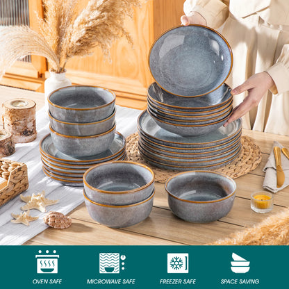 Grey-Blue Reactive Glaze Stoneware Plates Set