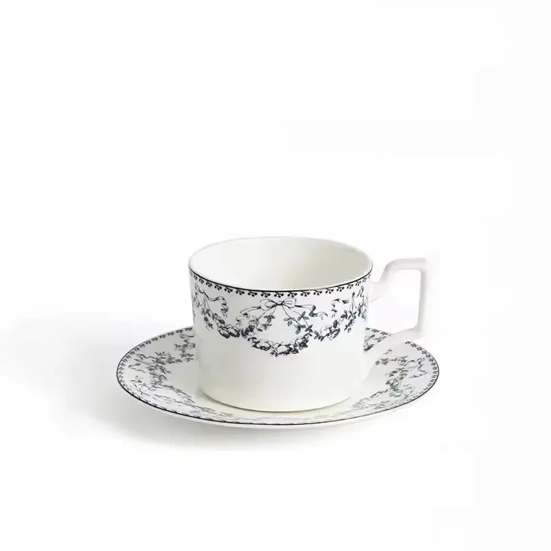 French retro floral imitation ceramic coffee cup and plate