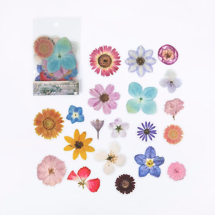 40pcs/pack PET Transparent Flowers Stickers DIY Deco Scrapbooking Junk Journal Plants Flowers Sticker Stationery Supplies