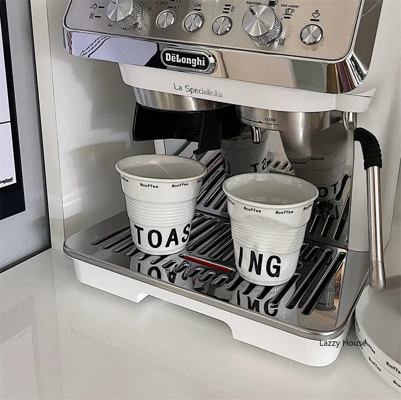 6.7oz Korean Style Cups and Mugs Coffee Mug White Ceramic Nordic Wrinkle Cup 200ml Drinking Coffe Tumbler English Letter
