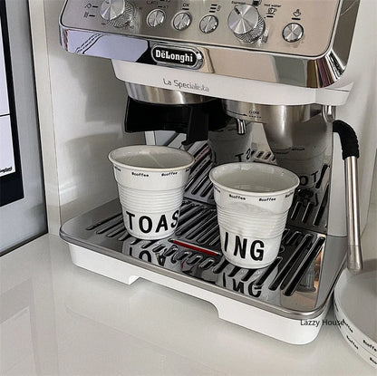 6.7oz Korean Style Cups and Mugs Coffee Mug White Ceramic Nordic Wrinkle Cup 200ml Drinking Coffe Tumbler English Letter