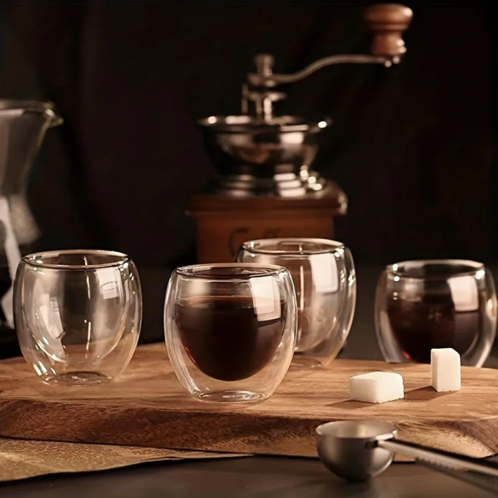 80/250/450ml Double-Wall Insulated Clear Glass Espresso Cups Perfect for Tea, Coffee, Latte, Cafe, Milk, Restaurant Use