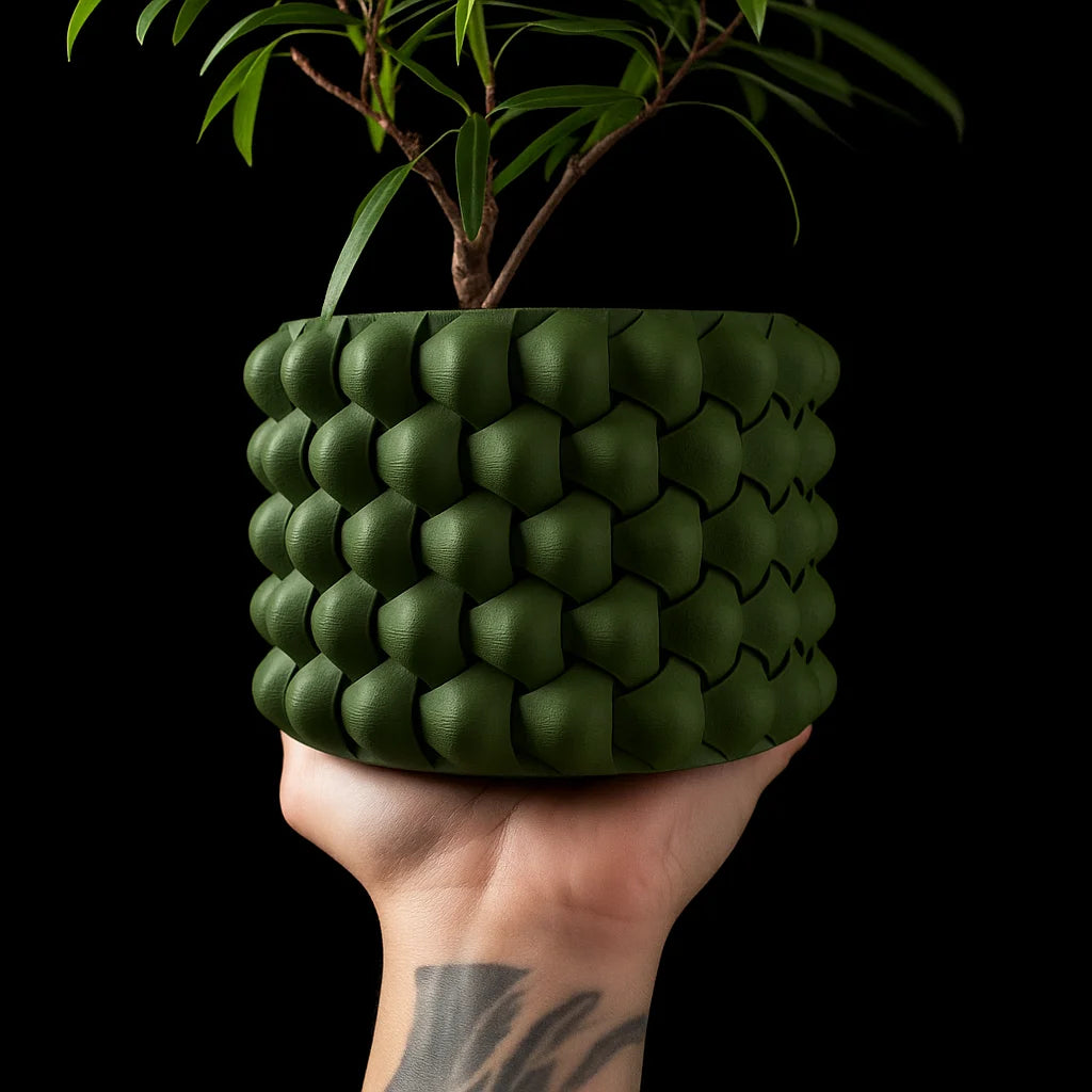 Modern Minimalist 3D Printed Plant Pot – Biodegradable Flower Planter for Home Decor, Eco-Friendly Sustainable Gift (Tri-Weave)