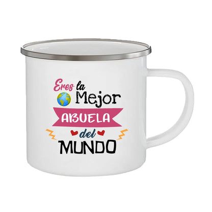 Best Grandmother in The World Spanish Print Enamel Coffee Mug Drinks Milk Cup Camping Mugs Best Birthday Holiday Gift for Abuela