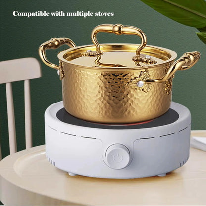 304 stainless steel double ear pot thickened hammer pattern single pot With lid Home self-service hot pot Stewed pot cookware