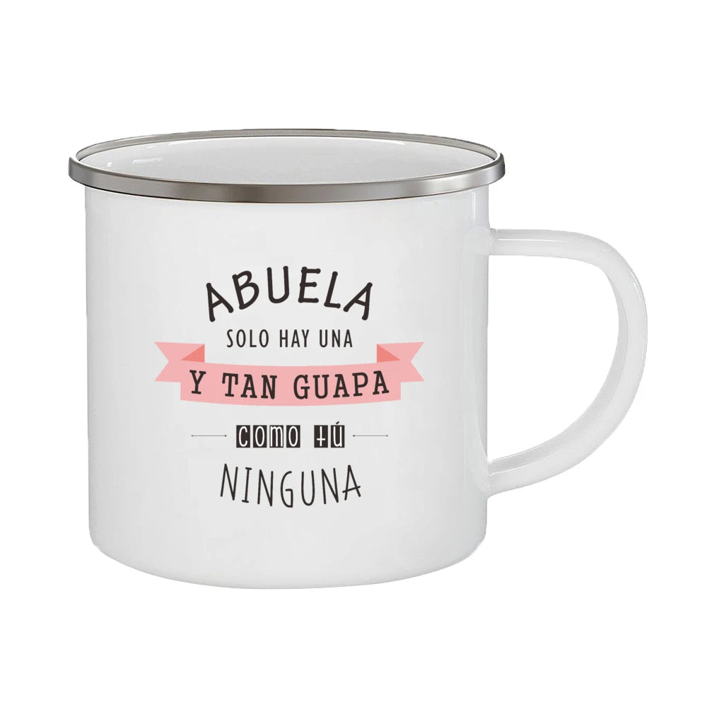 Best Grandmother in The World Spanish Print Enamel Coffee Mug Drinks Milk Cup Camping Mugs Best Birthday Holiday Gift for Abuela