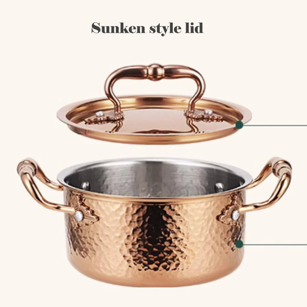 304 stainless steel double ear pot thickened hammer pattern single pot With lid Home self-service hot pot Stewed pot cookware