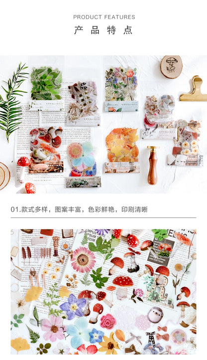 40pcs/pack PET Transparent Flowers Stickers DIY Deco Scrapbooking Junk Journal Plants Flowers Sticker Stationery Supplies
