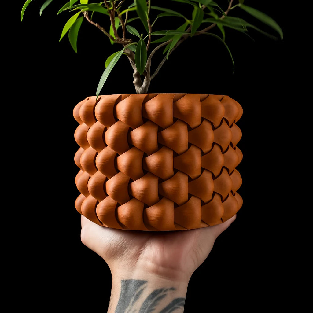 Modern Minimalist 3D Printed Plant Pot – Biodegradable Flower Planter for Home Decor, Eco-Friendly Sustainable Gift (Tri-Weave)