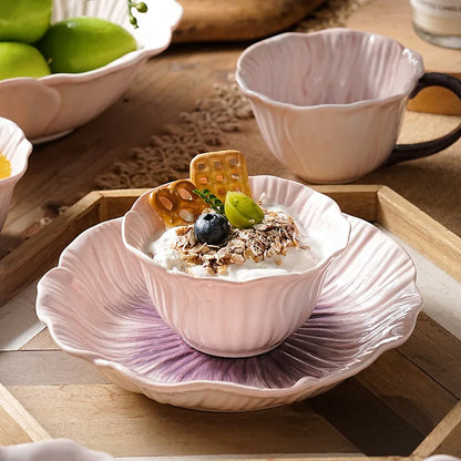 Relief Purple Floral Ceramic Plate Dessert Plate Pasta Dish Soup Bowl Salad Bowl Snack Bowl Molecular Cuisine Creative Tableware