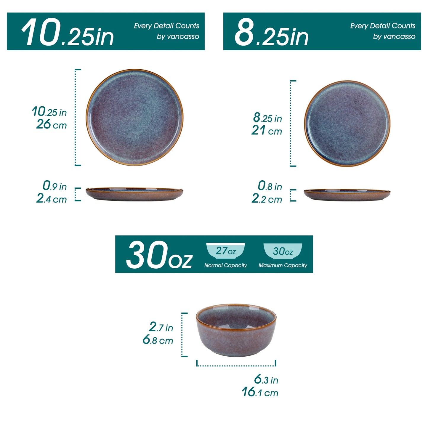 Grey-Blue Reactive Glaze Stoneware Plates Set