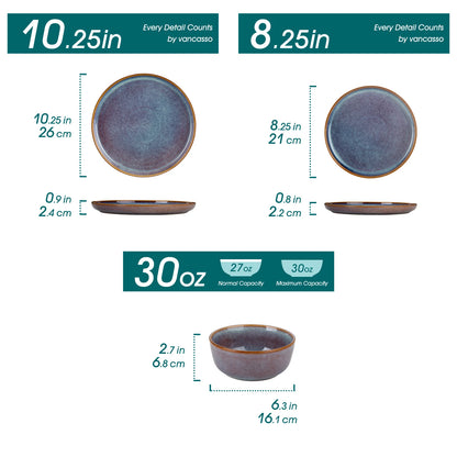 Grey-Blue Reactive Glaze Stoneware Plates Set