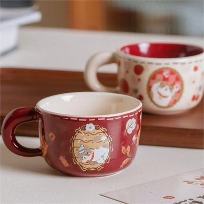 Vintage Cute Wealth Attraction Meow Cup Ceramic Cat Coffee Cup