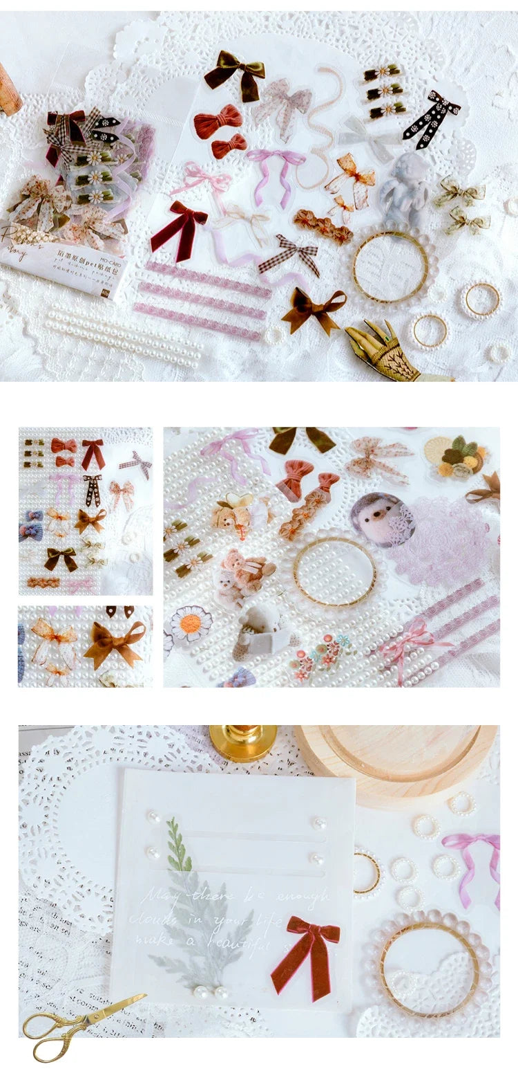 40pcs/pack PET Transparent Flowers Stickers DIY Deco Scrapbooking Junk Journal Plants Flowers Sticker Stationery Supplies