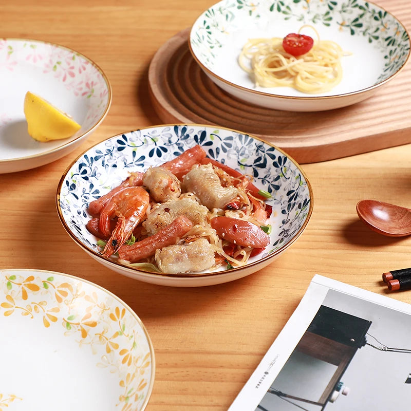 Floral Ceramic Plates -4pcs 8in/20.2cm