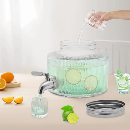 iced Beverage Dispenser 2.8L DIY Beverage Clear Glass Combined with Tap, Suitable for Refrigerators