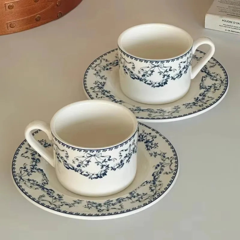 French retro floral imitation ceramic coffee cup and plate