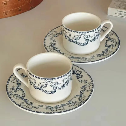 French retro floral imitation ceramic coffee cup and plate