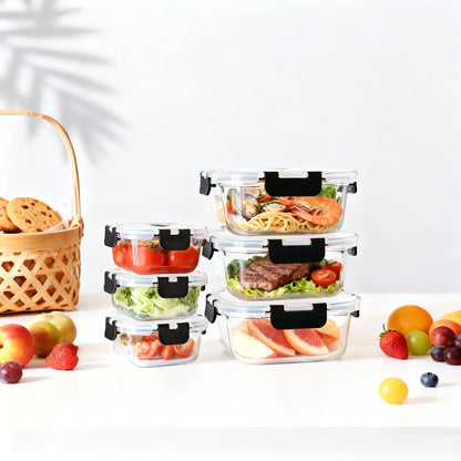 SAEIV Set of glass food storage containers with lids, airtight and leak-proof, 320/800 ml, airtight food storage containers