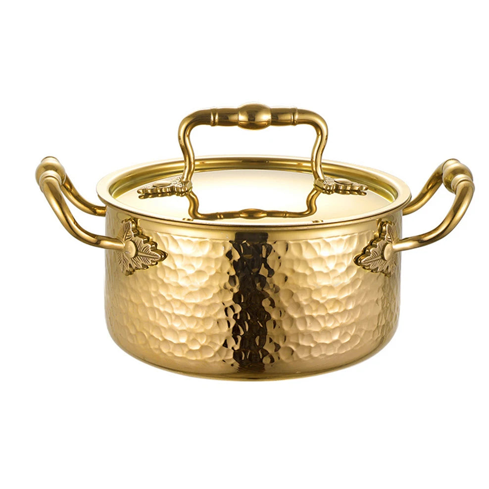 304 stainless steel double ear pot thickened hammer pattern single pot With lid Home self-service hot pot Stewed pot cookware