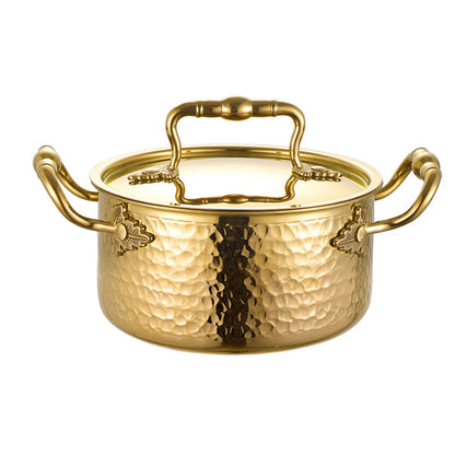 304 stainless steel double ear pot thickened hammer pattern single pot With lid Home self-service hot pot Stewed pot cookware