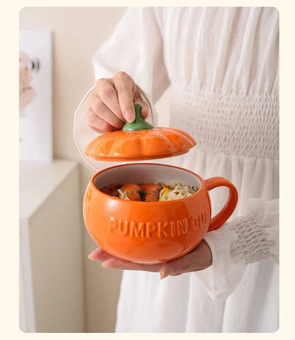 Pumpkin Mug Ceramic with Lid with Spoon Coffee Cups
