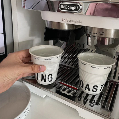 6.7oz Korean Style Cups and Mugs Coffee Mug White Ceramic Nordic Wrinkle Cup 200ml Drinking Coffe Tumbler English Letter