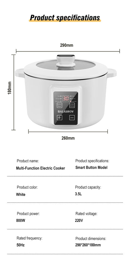 800W Electric Multifunctional Cooker Household Hot Pot Intelligent Non-stick Cookware for Kitchen Home Appliance Rice Pot 3.5L