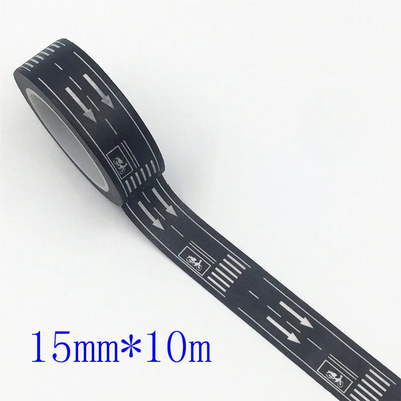 15mm*10M Black And White Highway shape Stripe Washi Tape Adhesive Tape DIY Scrapbooking Sticker Label Masking Tape