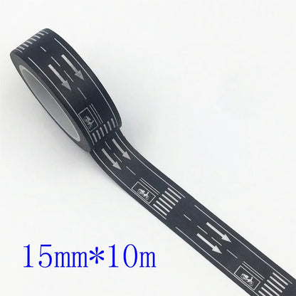 15mm*10M Black And White Highway shape Stripe Washi Tape Adhesive Tape DIY Scrapbooking Sticker Label Masking Tape