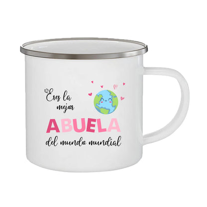 Best Grandmother in The World Spanish Print Enamel Coffee Mug Drinks Milk Cup Camping Mugs Best Birthday Holiday Gift for Abuela