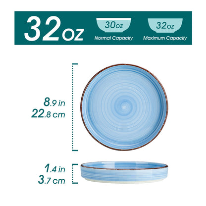 vancasso 4/8 Piece Large Pasta Plate Blue Multicolor Handpainted Spiral Tableware Set 380ML for Fruit/Cereal/Ramen Bowl for 4