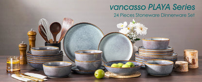 Grey-Blue Reactive Glaze Stoneware Plates Set