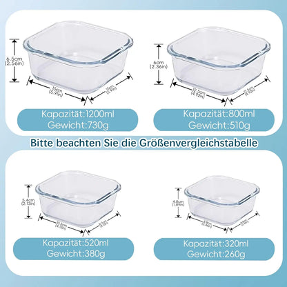 SAEIV Set of glass food storage containers with lids, airtight and leak-proof, 320/800 ml, airtight food storage containers