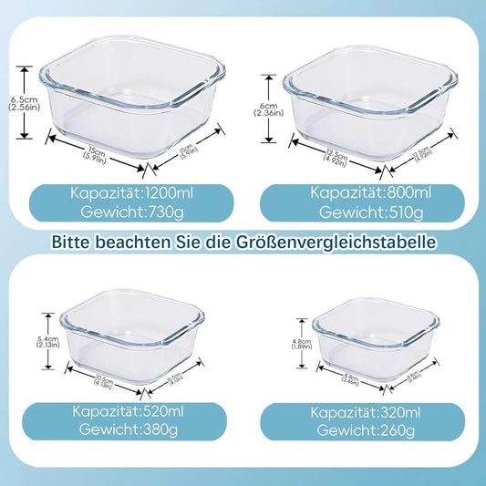 SAEIV Set of glass food storage containers with lids, airtight and leak-proof, 320/800 ml, airtight food storage containers