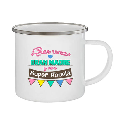 Best Grandmother in The World Spanish Print Enamel Coffee Mug Drinks Milk Cup Camping Mugs Best Birthday Holiday Gift for Abuela