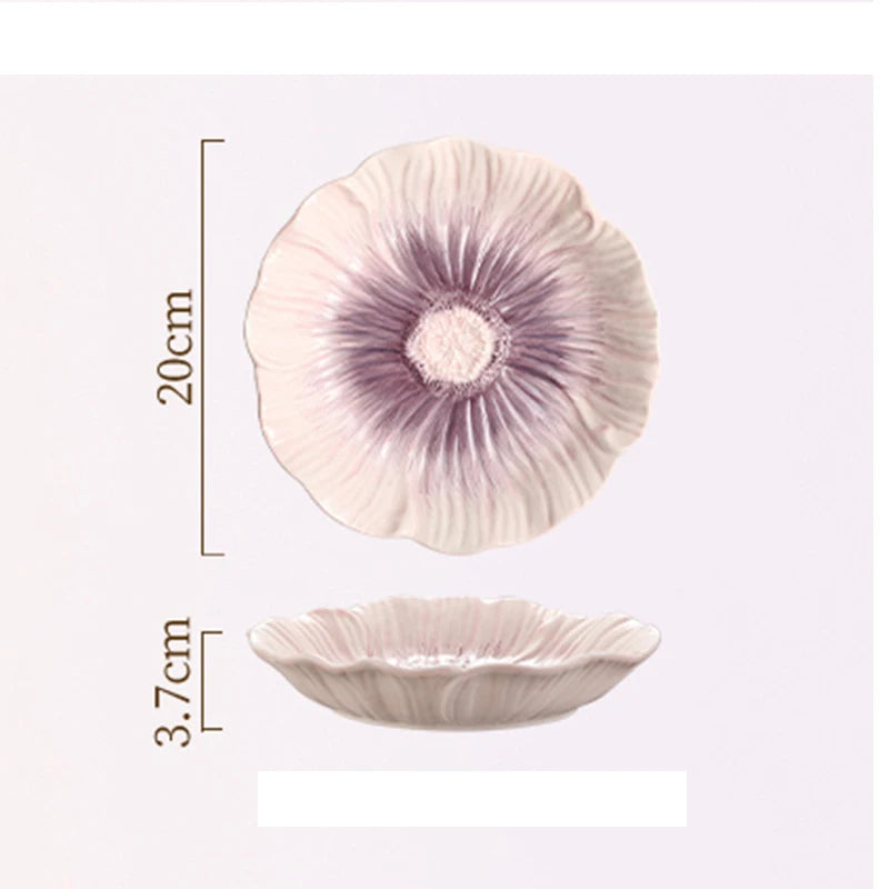 Relief Purple Floral Ceramic Plate Dessert Plate Pasta Dish Soup Bowl Salad Bowl Snack Bowl Molecular Cuisine Creative Tableware
