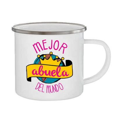 Best Grandmother in The World Spanish Print Enamel Coffee Mug Drinks Milk Cup Camping Mugs Best Birthday Holiday Gift for Abuela