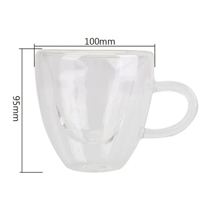 Heart Love Shaped Glass Mug Couple Cups Double Glass Cup Heat-Resisting Wine Glasses Tea Mugs Milk Espresso Coffee Cup Drinkware