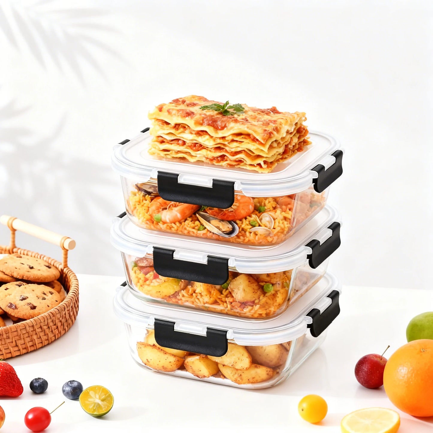 SAEIV Set of glass food storage containers with lids, airtight and leak-proof, 320/800 ml, airtight food storage containers