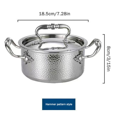 304 stainless steel double ear pot thickened hammer pattern single pot With lid Home self-service hot pot Stewed pot cookware