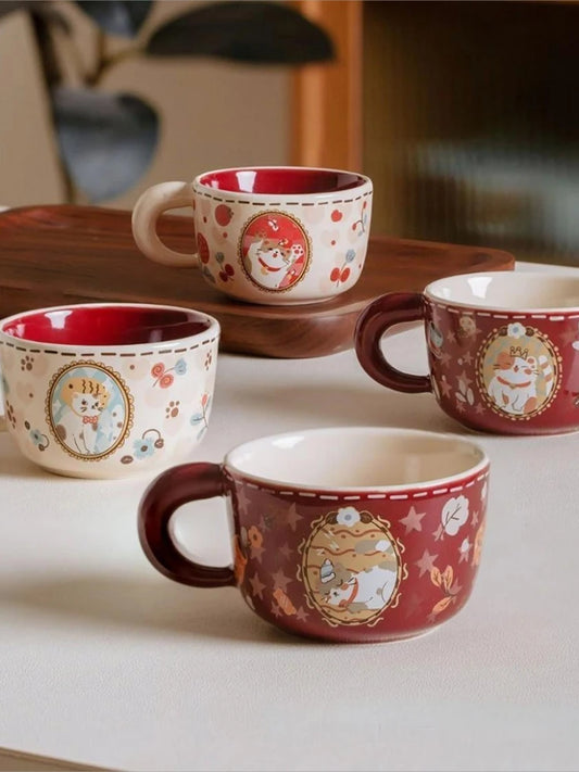 Vintage Cute Wealth Attraction Meow Cup Ceramic Cat Coffee Cup