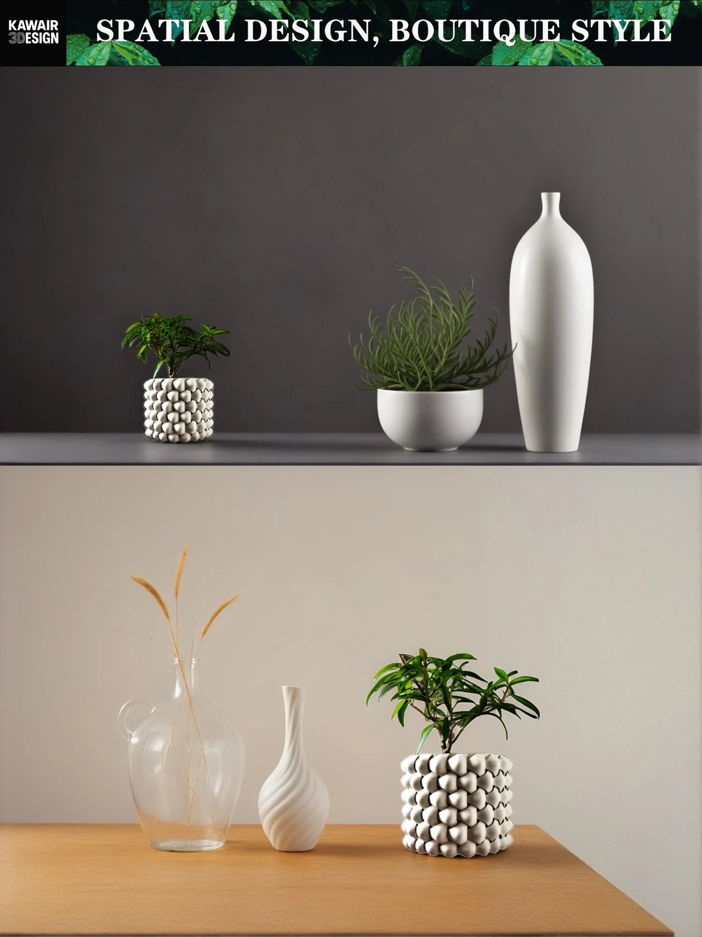 Modern Minimalist 3D Printed Plant Pot – Biodegradable Flower Planter for Home Decor, Eco-Friendly Sustainable Gift (Tri-Weave)