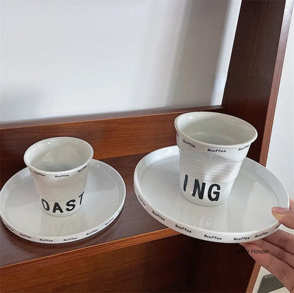 6.7oz Korean Style Cups and Mugs Coffee Mug White Ceramic Nordic Wrinkle Cup 200ml Drinking Coffe Tumbler English Letter